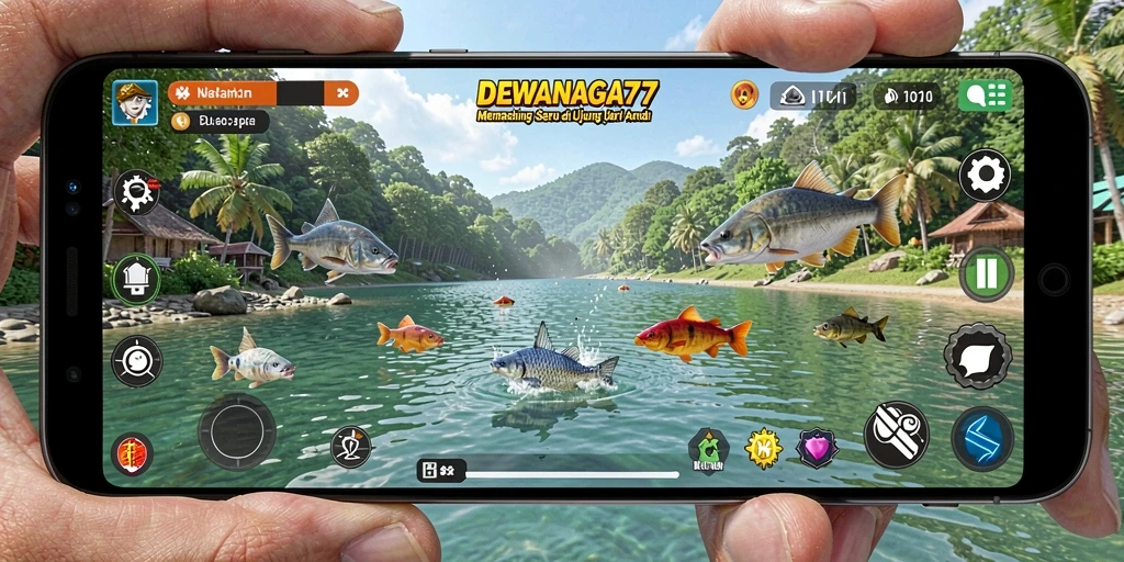 Screenshot gameplay DEWANAGA77 yang menampilkan teknik memancing yang seru.