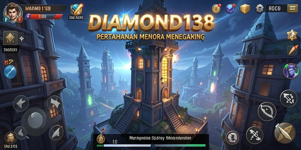 Screenshot gameplay DIAMOND138 menampilkan menara pertahanan dan strategi pemain.