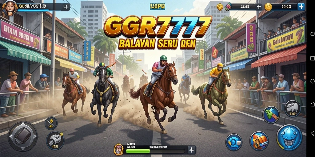 Screenshot GGR7777 menunjukkan aksi balapan mendebarkan di trek yang menantang.