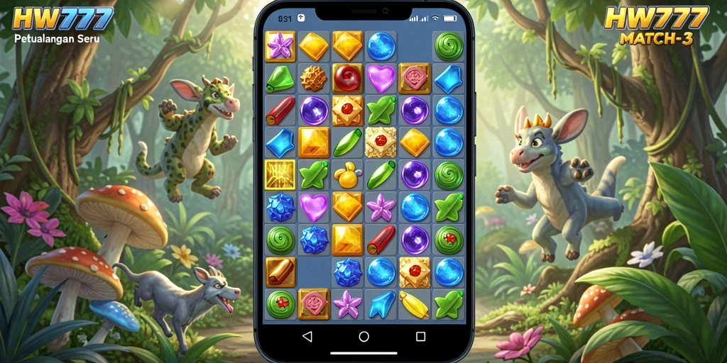 Tampilan screenshot HW777 yang memperlihatkan gameplay Match-3 yang seru.