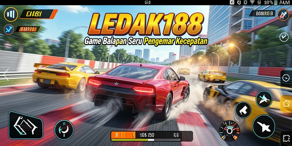 Gameplay Racing seru dengan mobil cepat dan trek menantang.