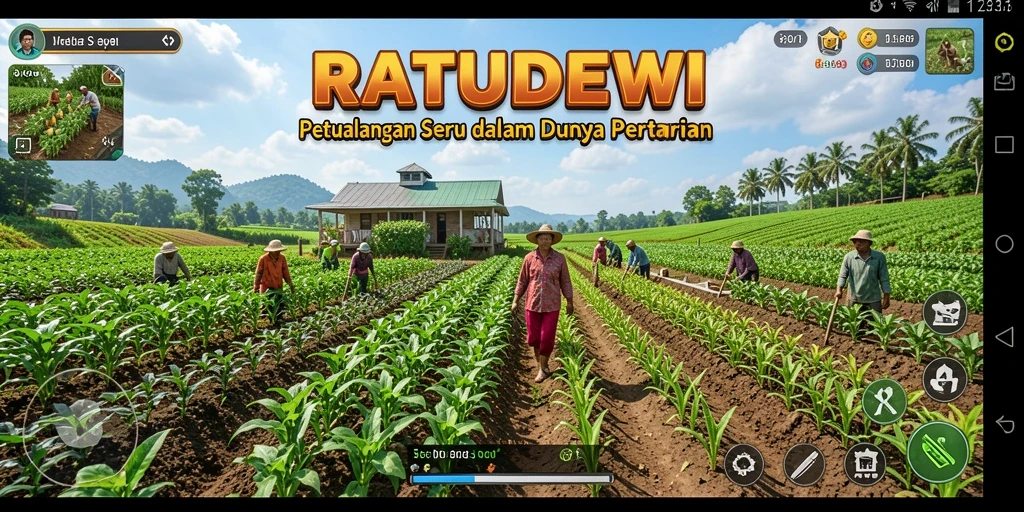 Tampilan gameplay menarik dalam RATUDEWI saat bertani dan merawat hewan.