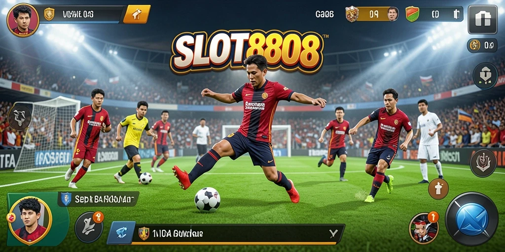 Tampilan gameplay seru dari SLOT8808 dengan aksi sepak bola.